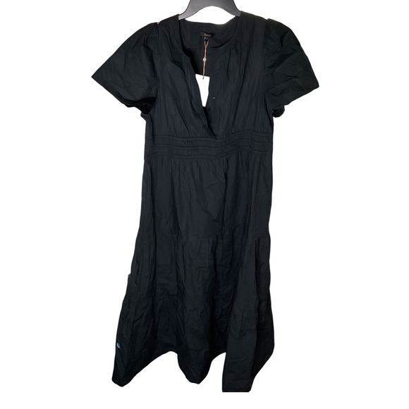 Quince Dresses & Skirts - NWT Quince Black Organic Cotton Tiered Midi Dress‎ Short Sleeve